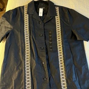 Banana republic black linen short sleeve button down shirt